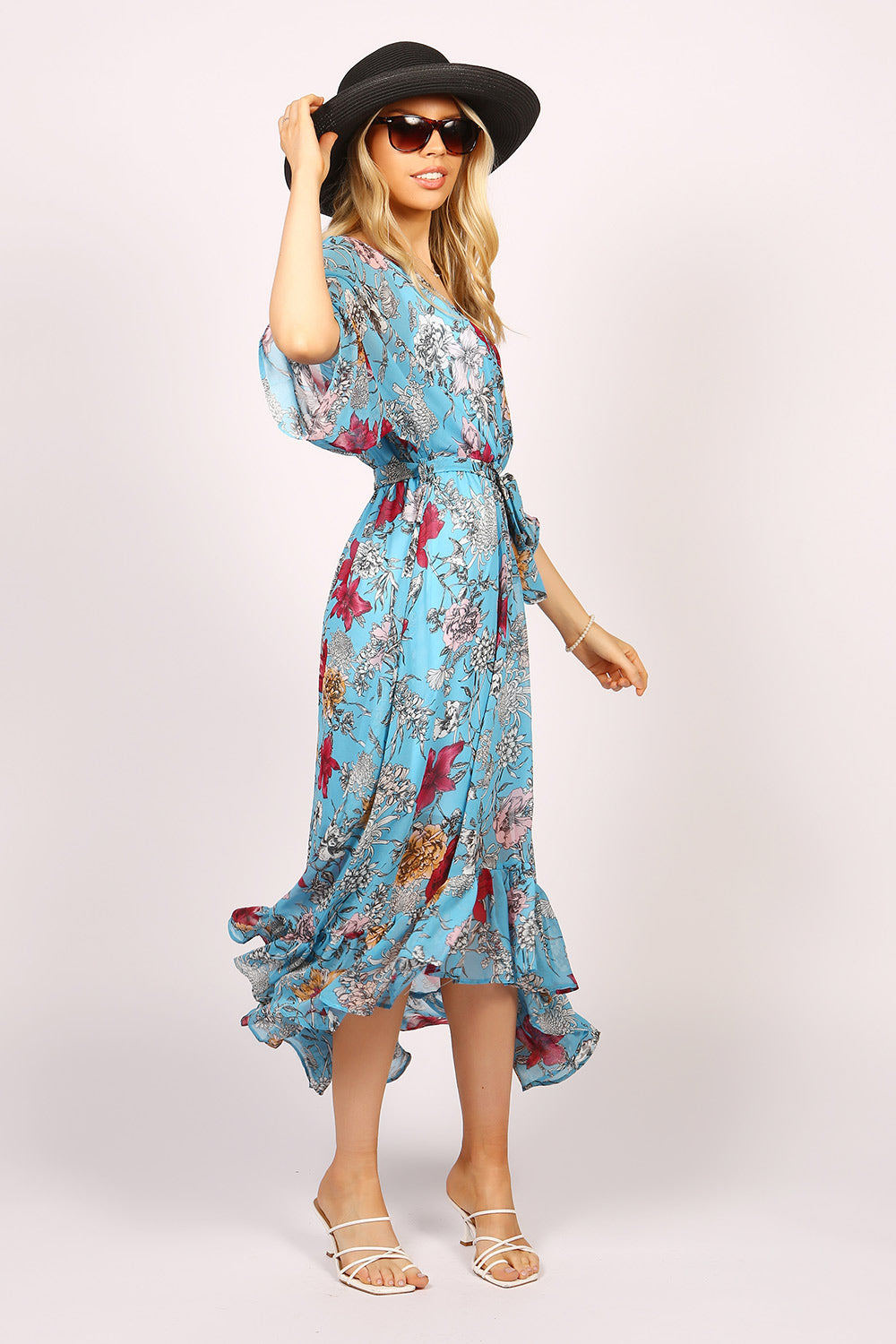 Kimono Sleeve Floral Maxi Wrap Dress in ...